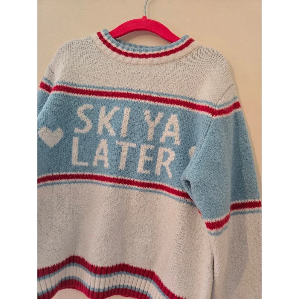 Old Navy SoSoft Kids Ski Ya Later Sweater Blue White Red Striped Size S 6-7